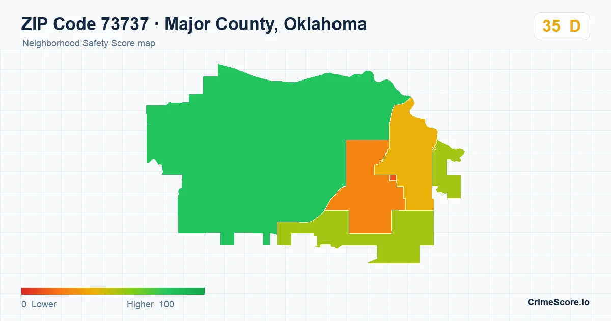 ZIP Code 73737 in Major County, Oklahoma neighborhood Safety Score map
