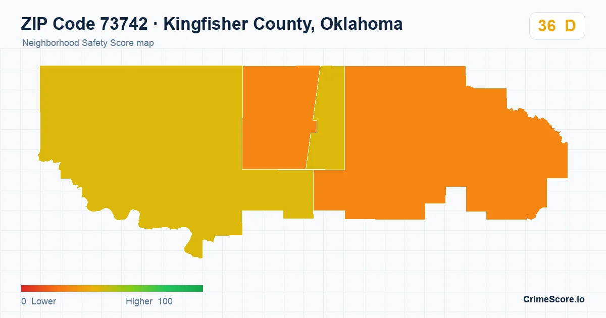 ZIP Code 73742 in Kingfisher County, Oklahoma neighborhood Safety Score map