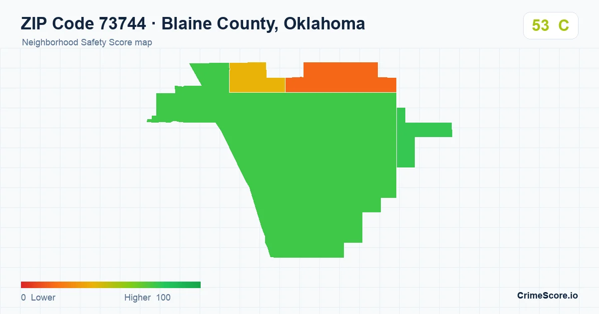 ZIP Code 73744 in Blaine County, Oklahoma neighborhood Safety Score map
