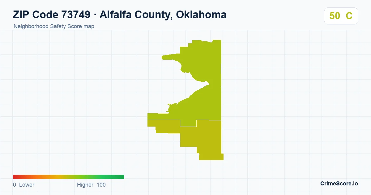 ZIP Code 73749 in Alfalfa County, Oklahoma neighborhood Safety Score map