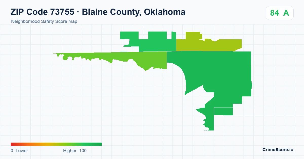 ZIP Code 73755 in Blaine County, Oklahoma neighborhood Safety Score map