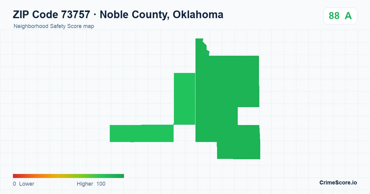 ZIP Code 73757 in Noble County, Oklahoma neighborhood Safety Score map