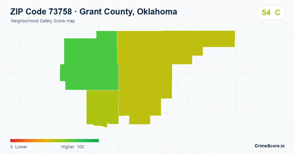 ZIP Code 73758 in Grant County, Oklahoma neighborhood Safety Score map