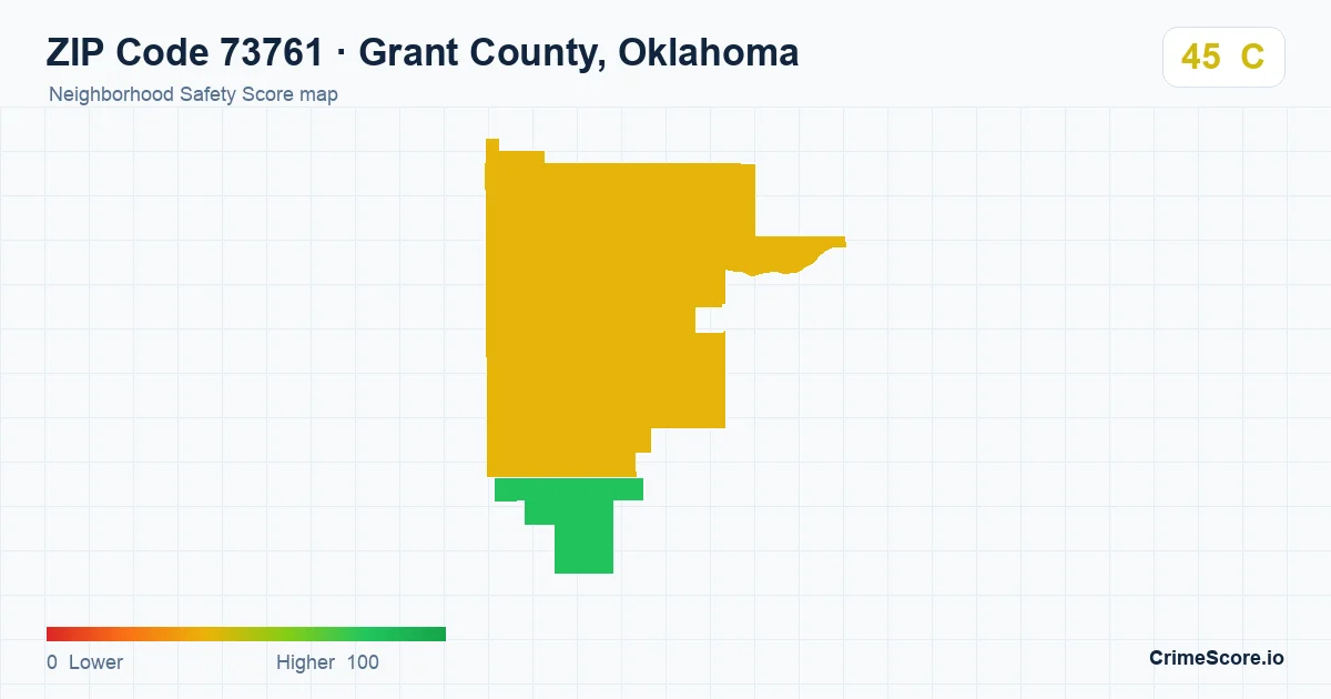 ZIP Code 73761 in Grant County, Oklahoma neighborhood Safety Score map