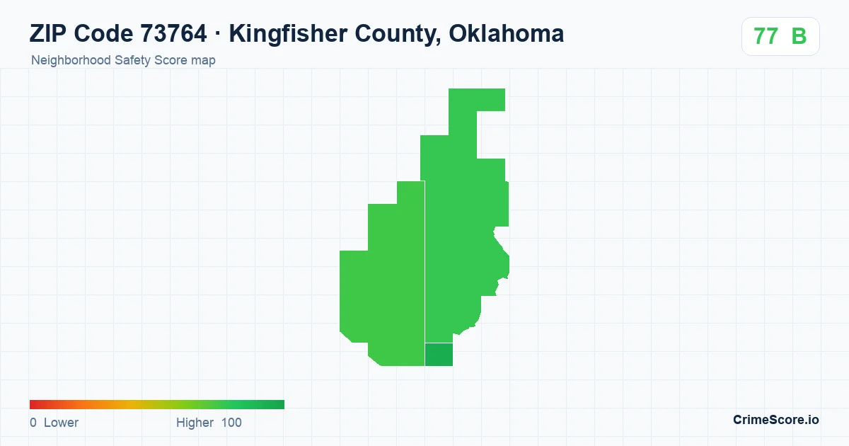 ZIP Code 73764 in Kingfisher County, Oklahoma neighborhood Safety Score map