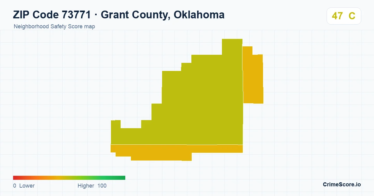 ZIP Code 73771 in Grant County, Oklahoma neighborhood Safety Score map