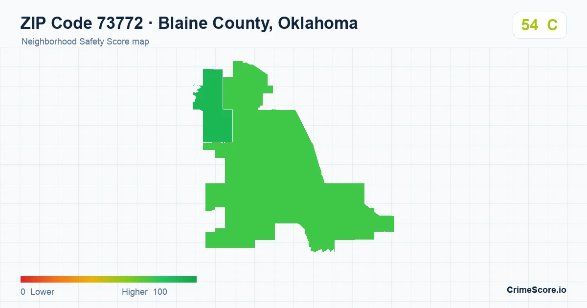 ZIP Code 73772 in Blaine County, Oklahoma neighborhood Safety Score map