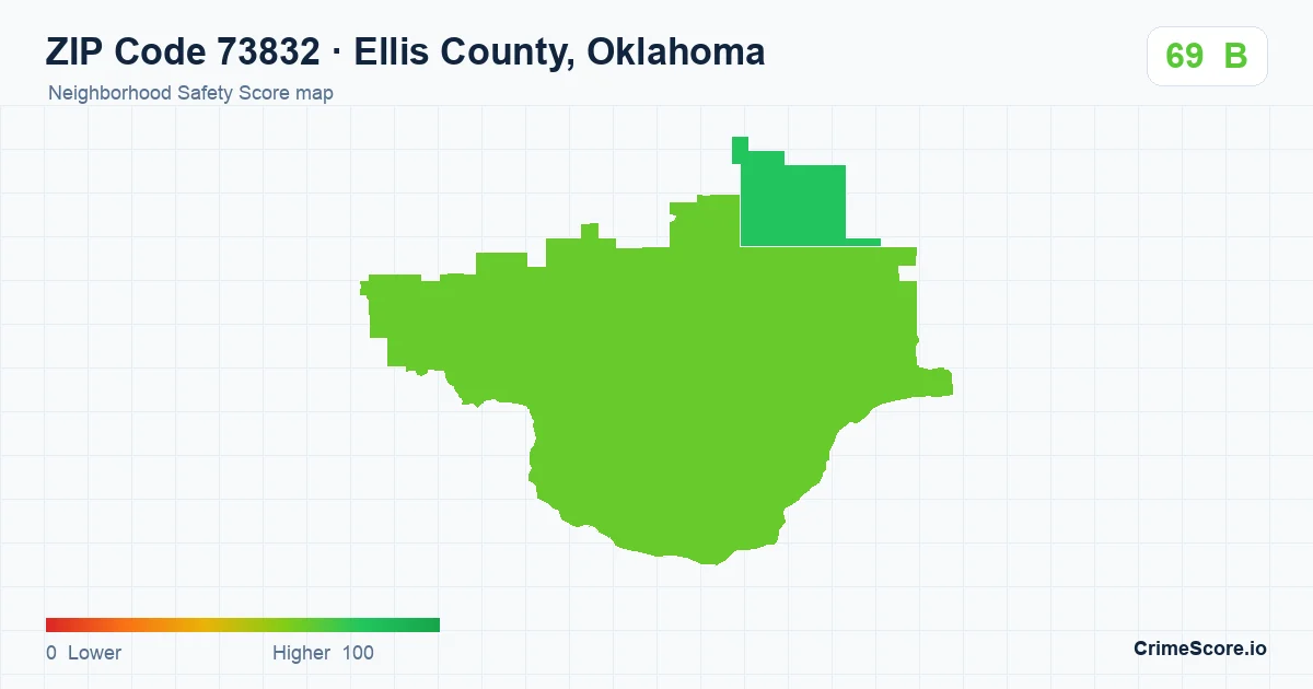 ZIP Code 73832 in Ellis County, Oklahoma neighborhood Safety Score map