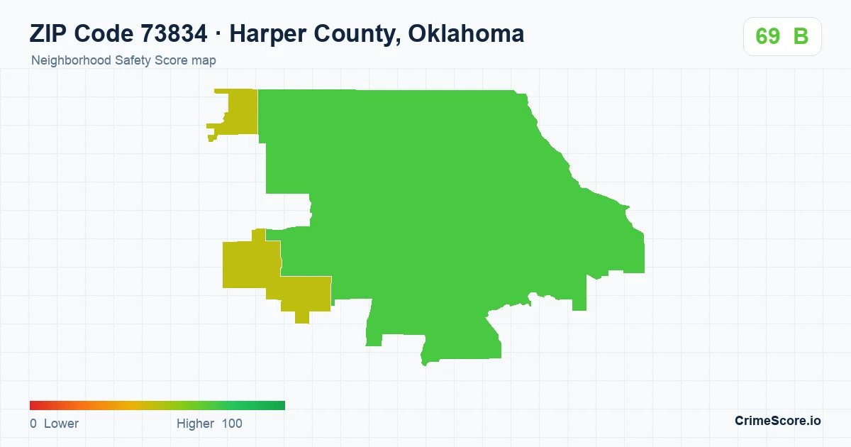 ZIP Code 73834 in Harper County, Oklahoma neighborhood Safety Score map
