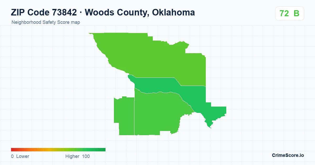 ZIP Code 73842 in Woods County, Oklahoma neighborhood Safety Score map