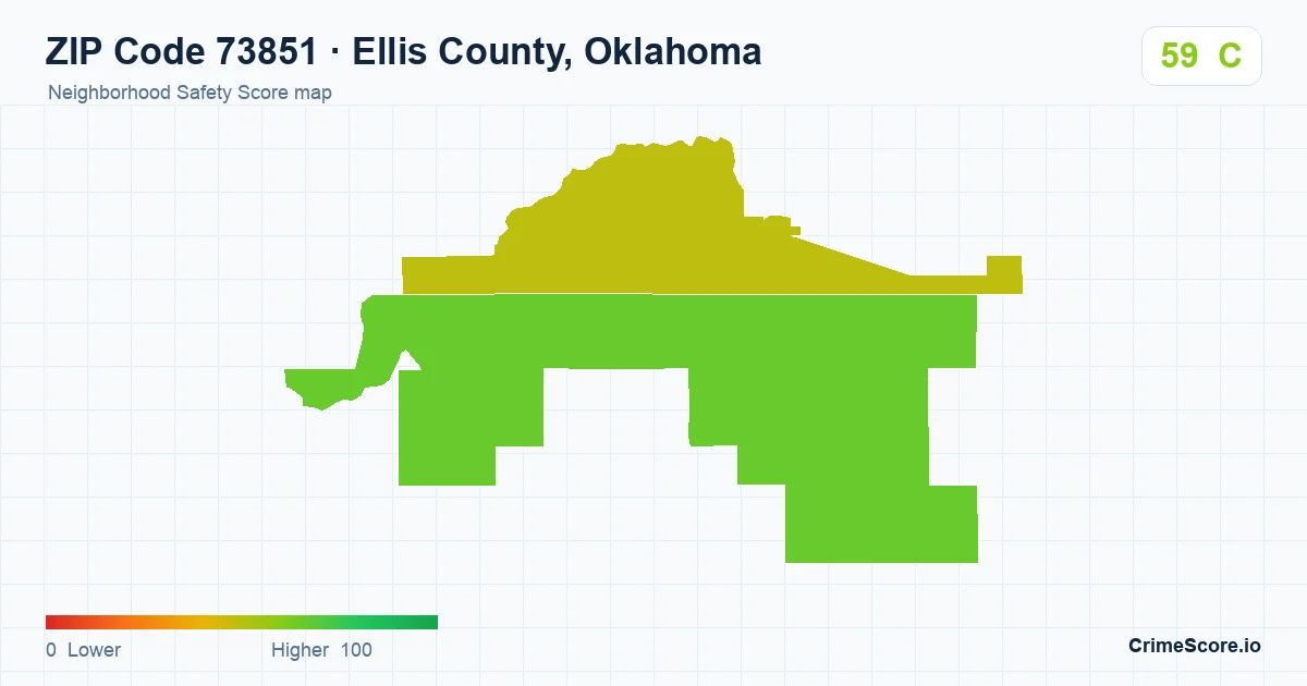 ZIP Code 73851 in Ellis County, Oklahoma neighborhood Safety Score map