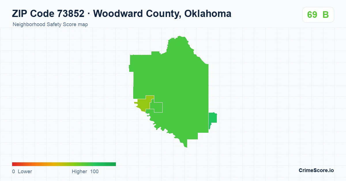 ZIP Code 73852 in Woodward County, Oklahoma neighborhood Safety Score map