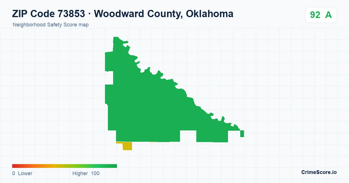 ZIP Code 73853 in Woodward County, Oklahoma neighborhood Safety Score map