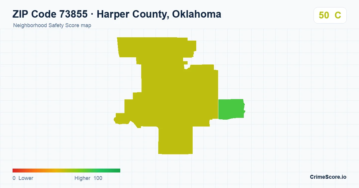 ZIP Code 73855 in Harper County, Oklahoma neighborhood Safety Score map