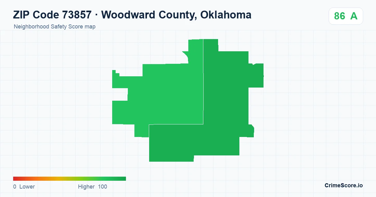 ZIP Code 73857 in Woodward County, Oklahoma neighborhood Safety Score map