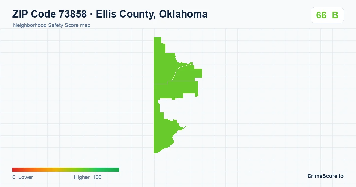 ZIP Code 73858 in Ellis County, Oklahoma neighborhood Safety Score map