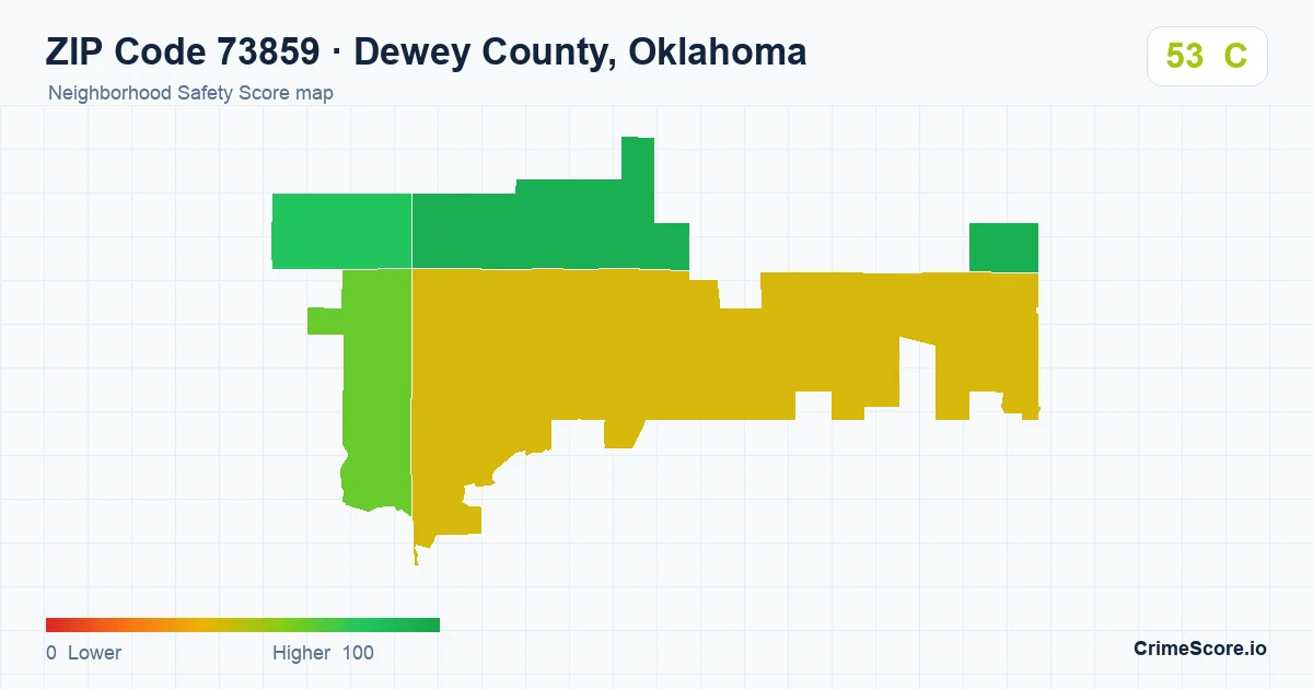 ZIP Code 73859 in Dewey County, Oklahoma neighborhood Safety Score map