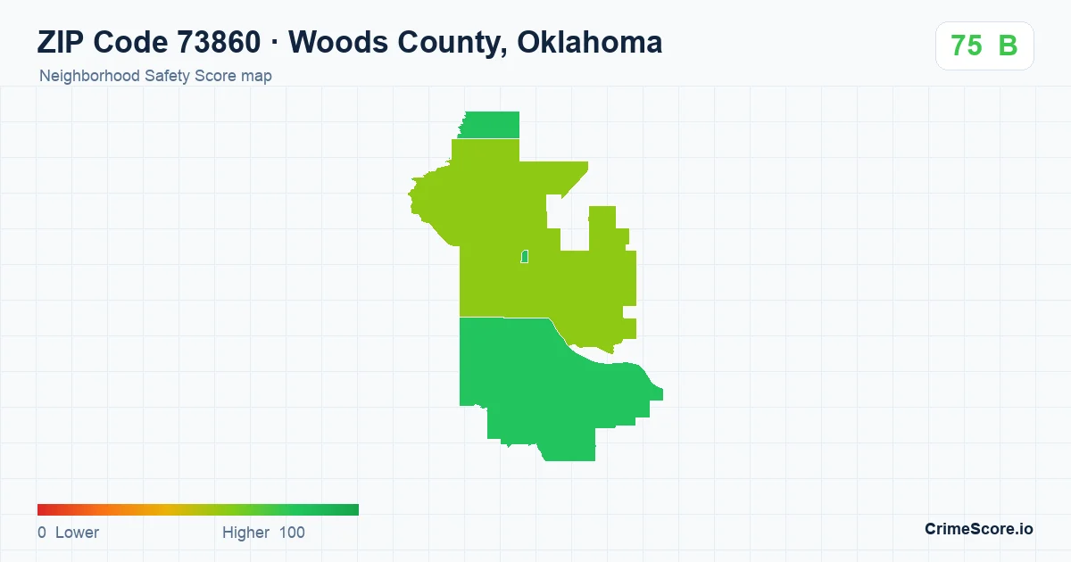 ZIP Code 73860 in Woods County, Oklahoma neighborhood Safety Score map