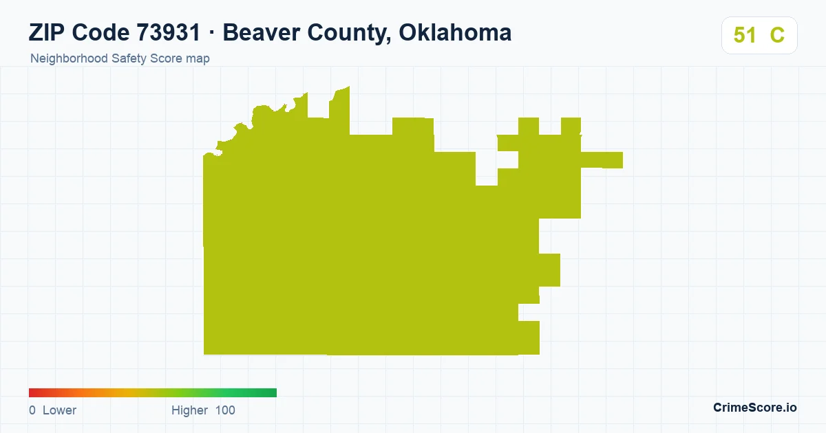 ZIP Code 73931 in Beaver County, Oklahoma neighborhood Safety Score map