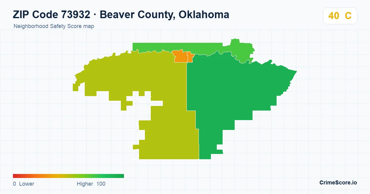 ZIP Code 73932 in Beaver County, Oklahoma neighborhood Safety Score map