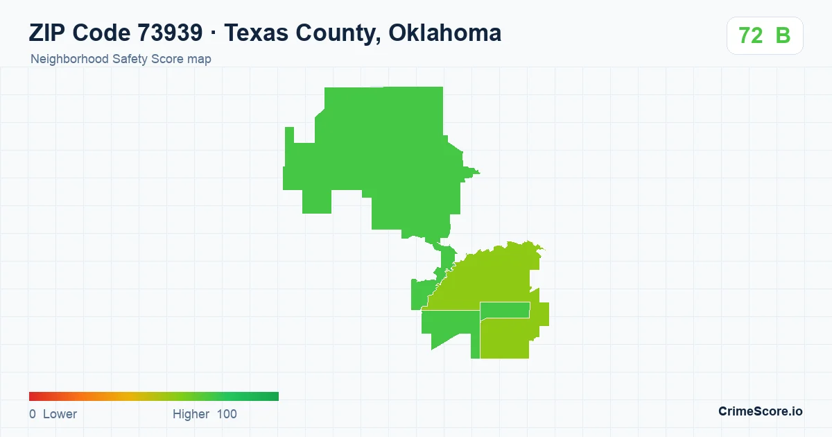 ZIP Code 73939 in Texas County, Oklahoma neighborhood Safety Score map