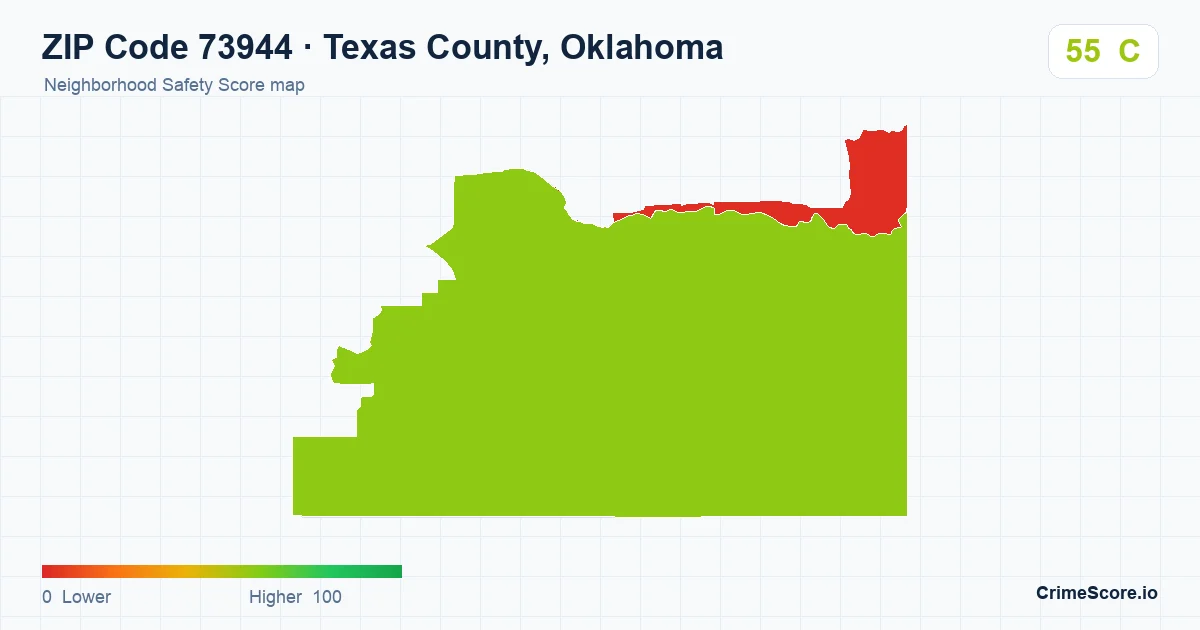 ZIP Code 73944 in Texas County, Oklahoma neighborhood Safety Score map