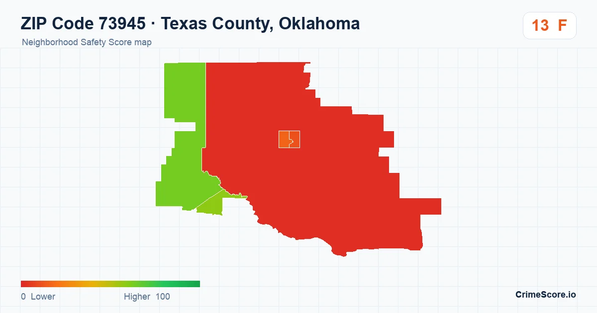 ZIP Code 73945 in Texas County, Oklahoma neighborhood Safety Score map