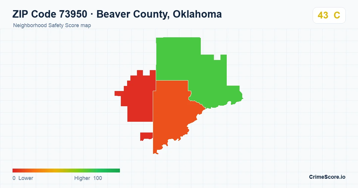 ZIP Code 73950 in Beaver County, Oklahoma neighborhood Safety Score map