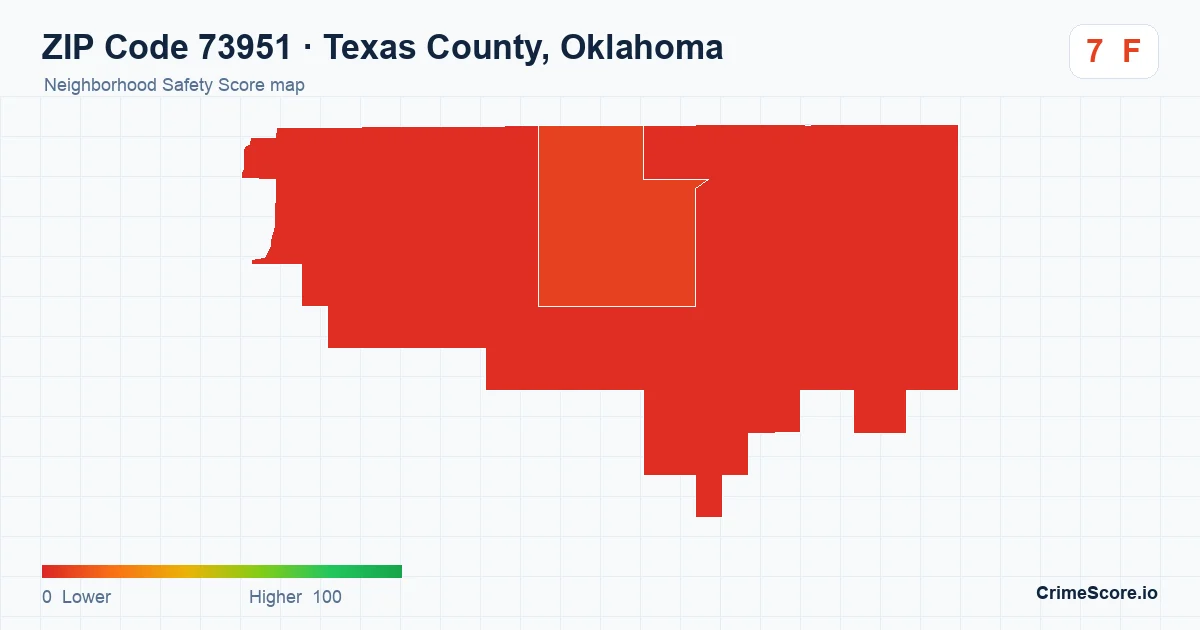 ZIP Code 73951 in Texas County, Oklahoma neighborhood Safety Score map