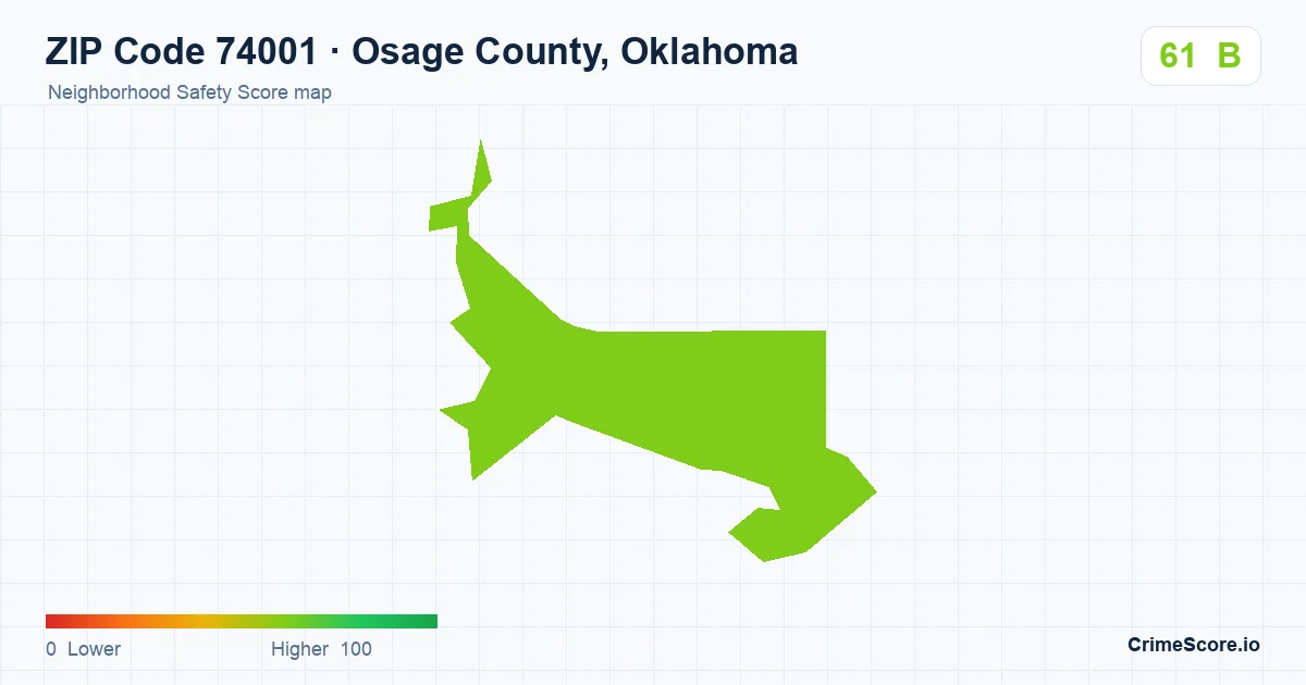 ZIP Code 74001 in Osage County, Oklahoma neighborhood Safety Score map
