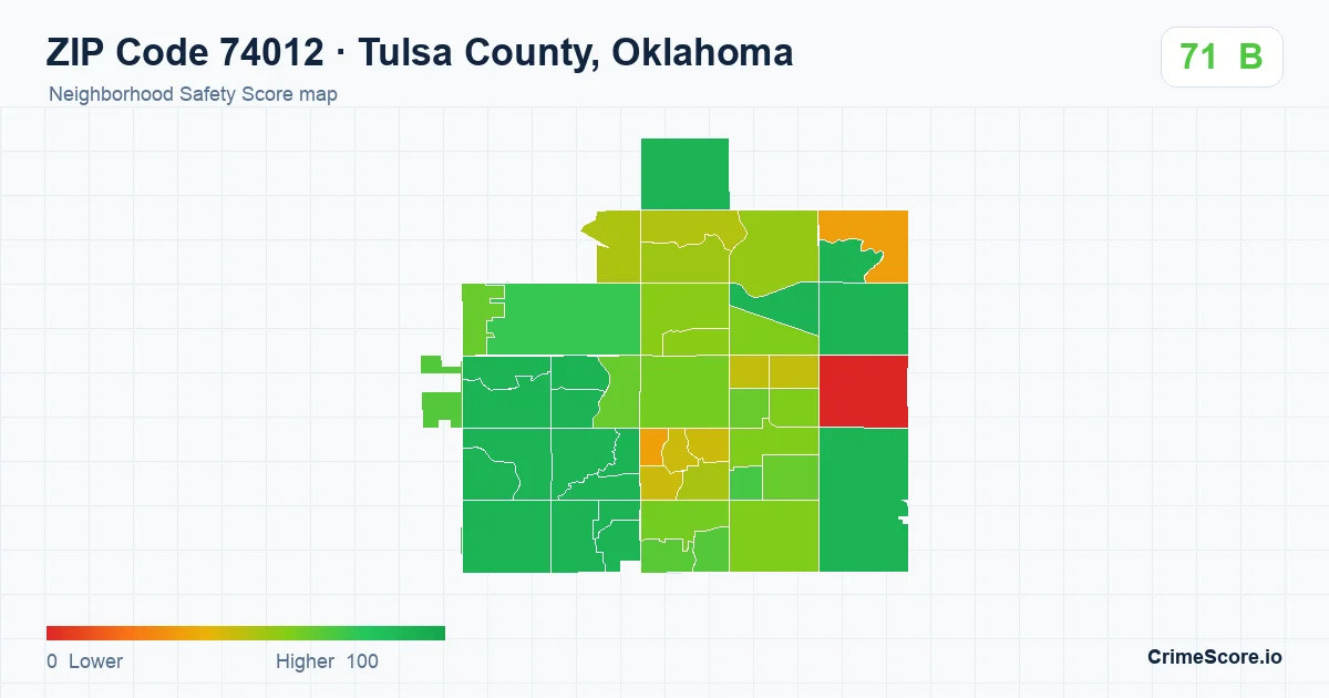ZIP Code 74012 in Tulsa County, Oklahoma neighborhood Safety Score map