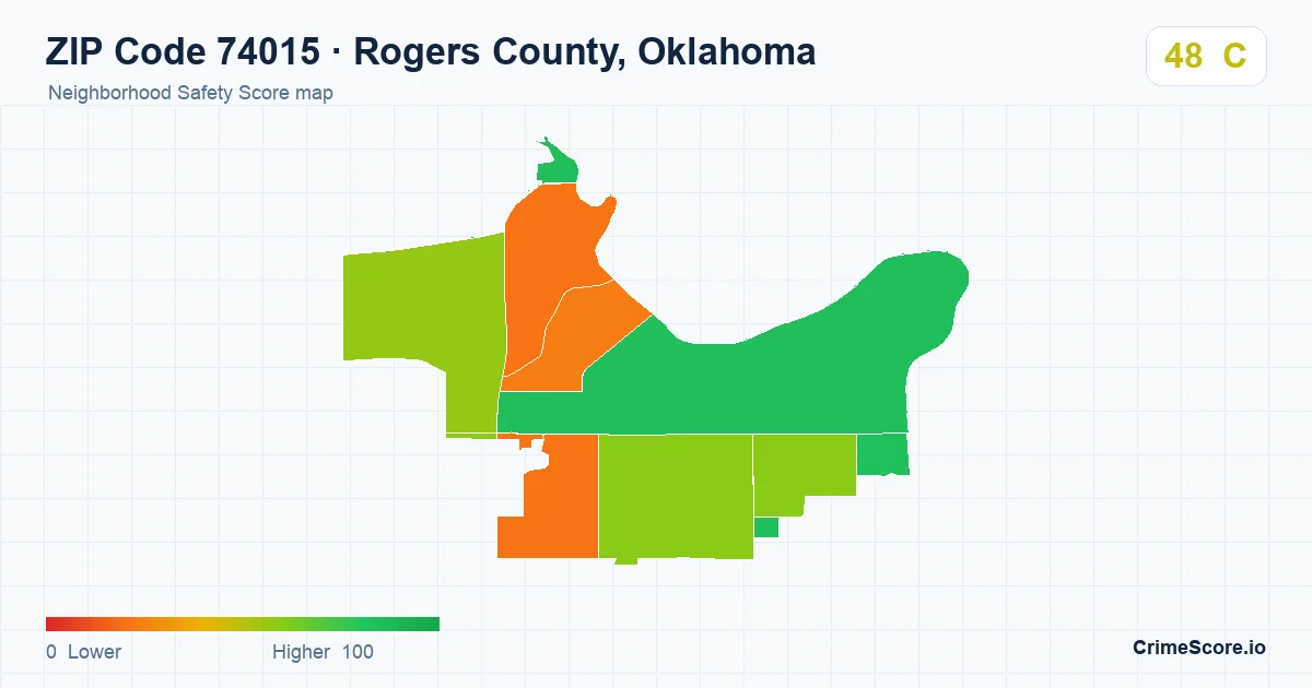 ZIP Code 74015 in Rogers County, Oklahoma neighborhood Safety Score map