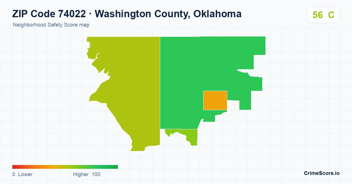 ZIP Code 74022 in Washington County, Oklahoma neighborhood Safety Score map