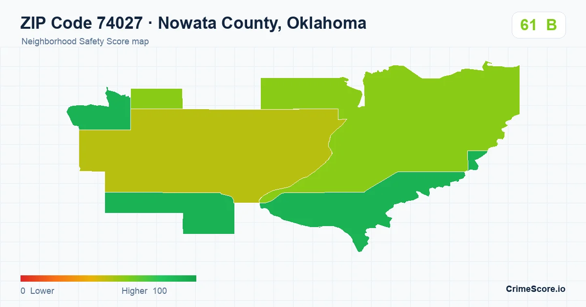 ZIP Code 74027 in Nowata County, Oklahoma neighborhood Safety Score map