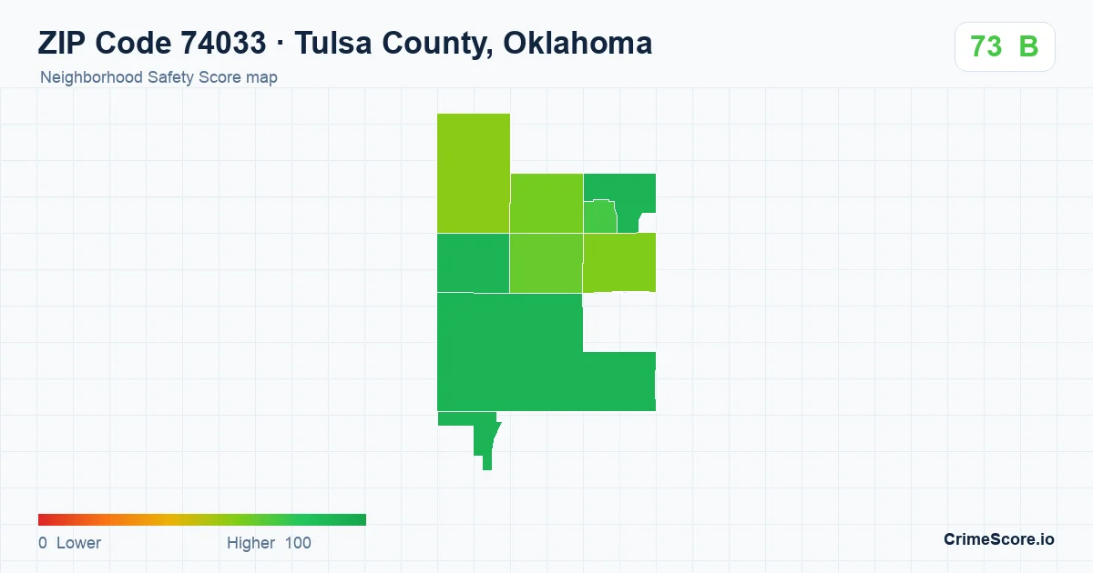 ZIP Code 74033 in Tulsa County, Oklahoma neighborhood Safety Score map
