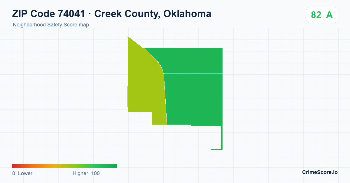 ZIP Code 74041 in Creek County, Oklahoma neighborhood Safety Score map