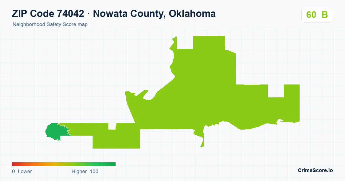 ZIP Code 74042 in Nowata County, Oklahoma neighborhood Safety Score map