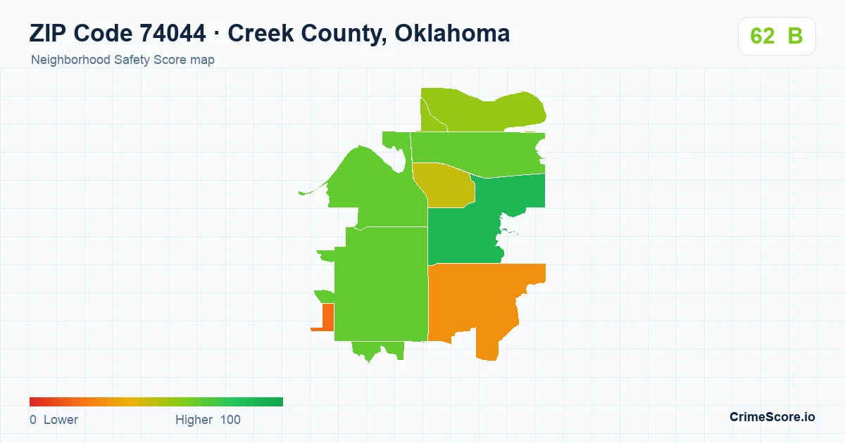 ZIP Code 74044 in Creek County, Oklahoma neighborhood Safety Score map