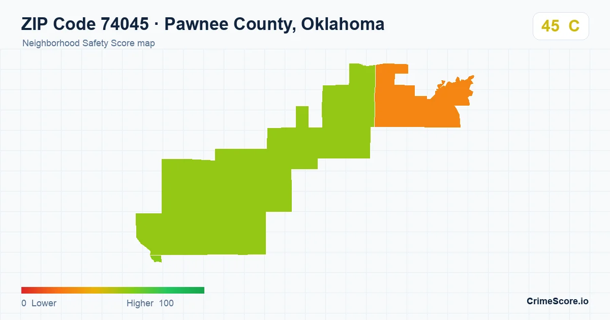 ZIP Code 74045 in Pawnee County, Oklahoma neighborhood Safety Score map