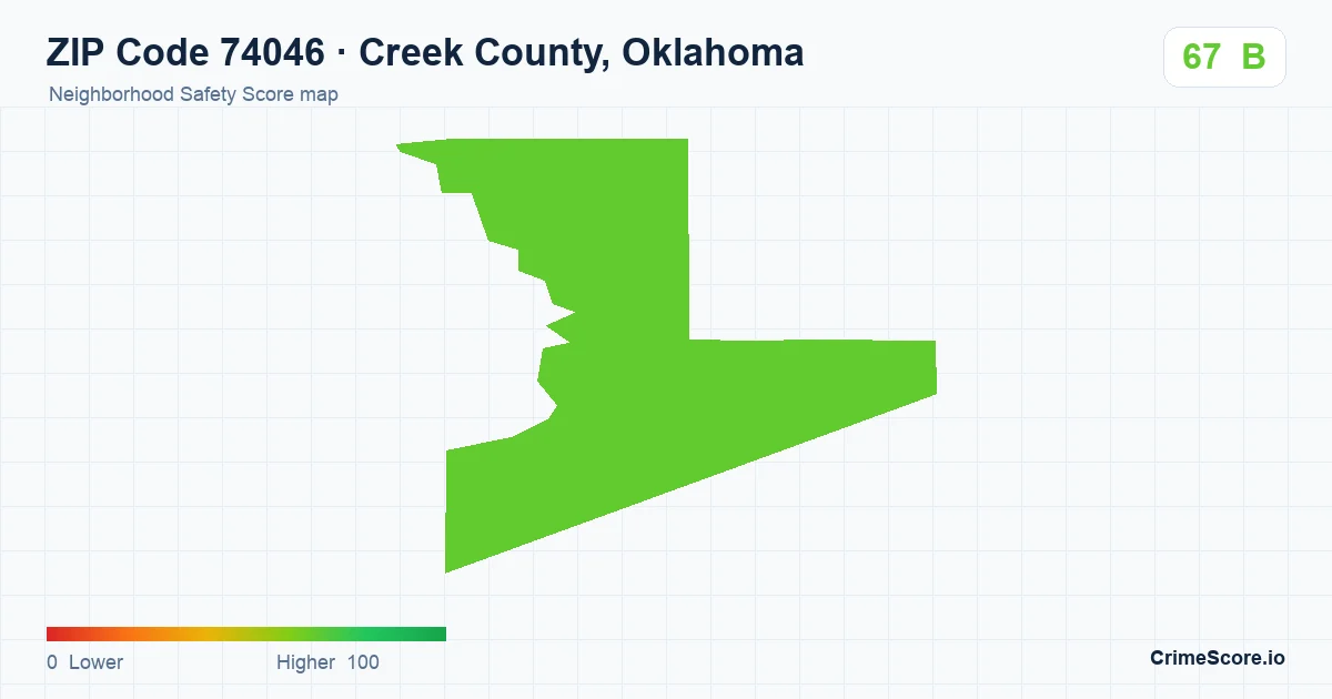 ZIP Code 74046 in Creek County, Oklahoma neighborhood Safety Score map