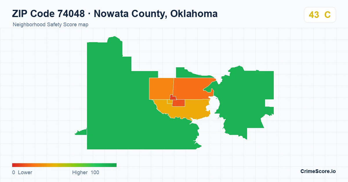 ZIP Code 74048 in Nowata County, Oklahoma neighborhood Safety Score map
