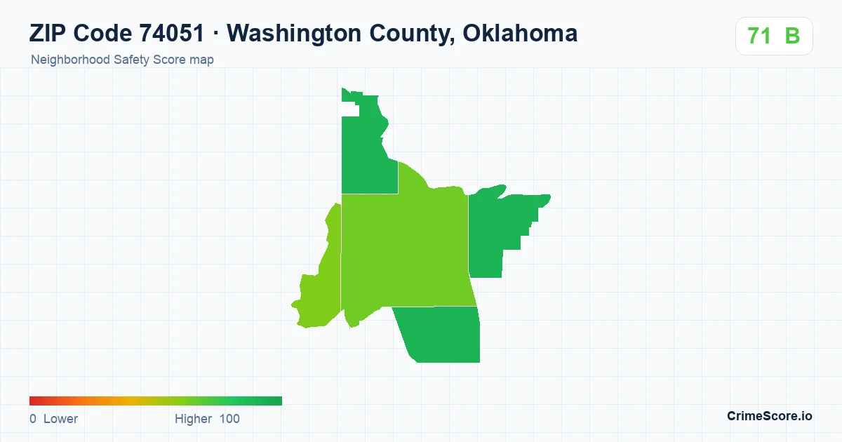 ZIP Code 74051 in Washington County, Oklahoma neighborhood Safety Score map