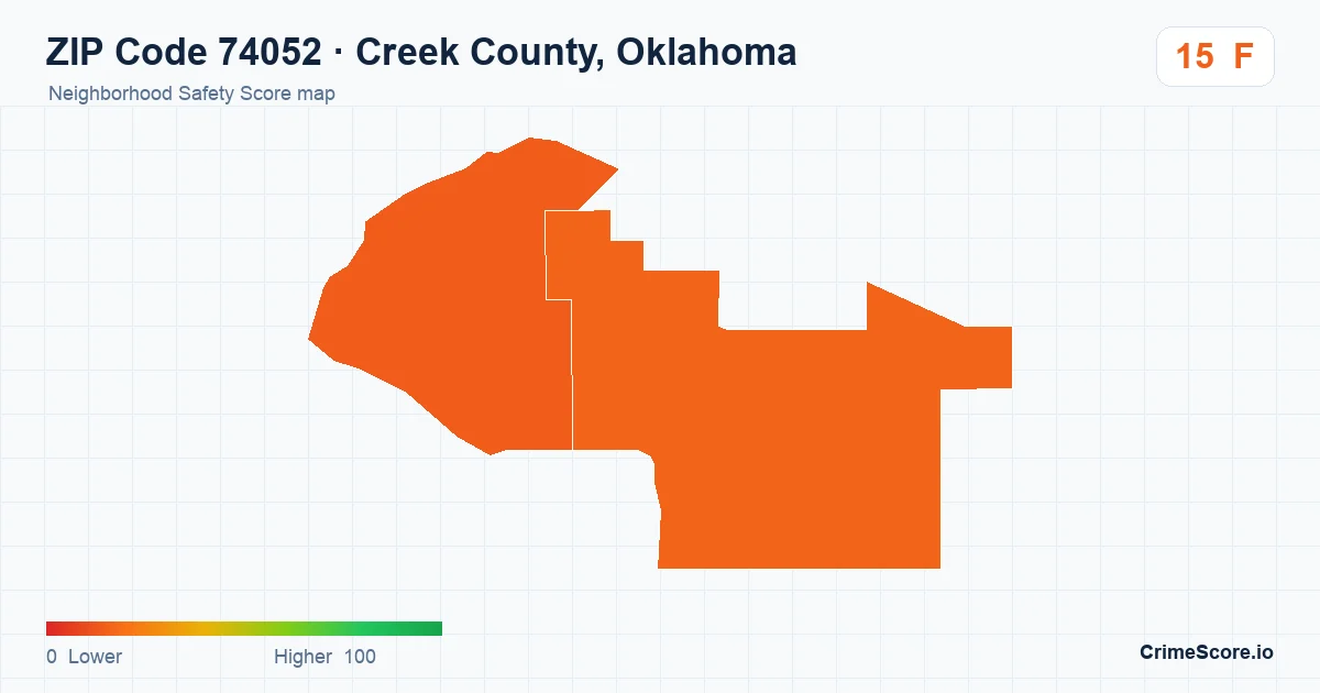 ZIP Code 74052 in Creek County, Oklahoma neighborhood Safety Score map