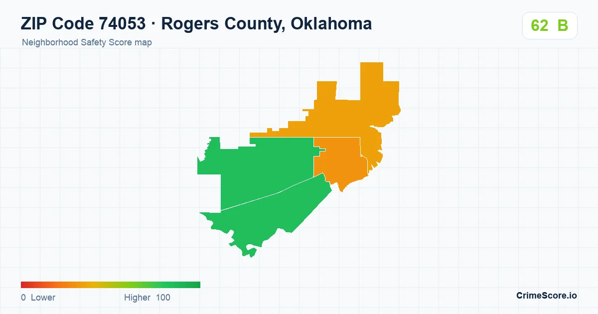 ZIP Code 74053 in Rogers County, Oklahoma neighborhood Safety Score map