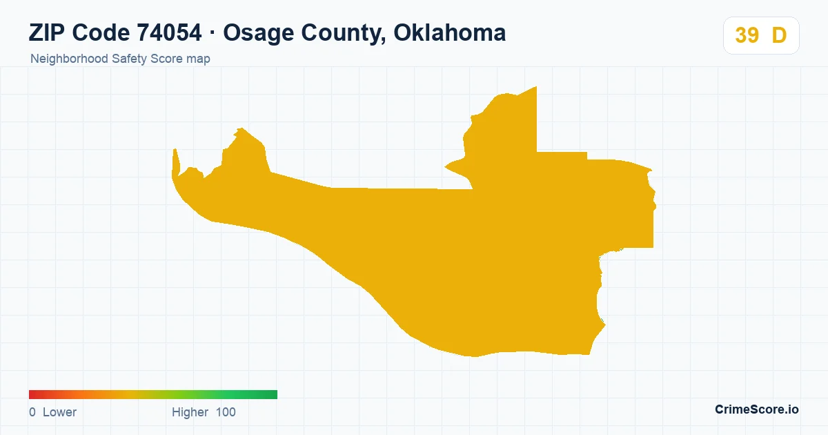 ZIP Code 74054 in Osage County, Oklahoma neighborhood Safety Score map