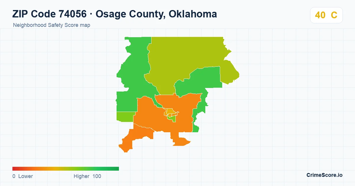 ZIP Code 74056 in Osage County, Oklahoma neighborhood Safety Score map