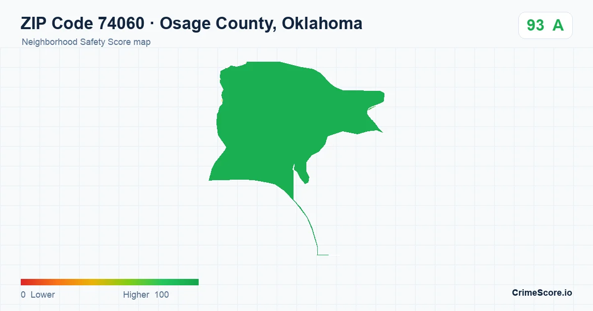 ZIP Code 74060 in Osage County, Oklahoma neighborhood Safety Score map