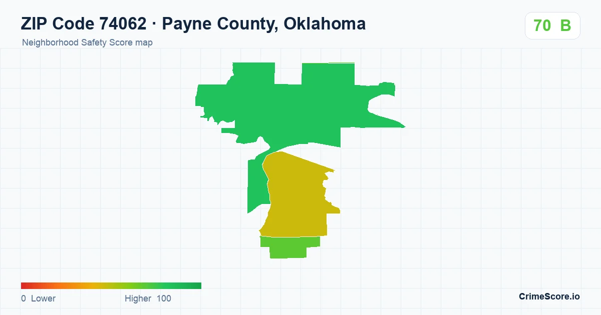 ZIP Code 74062 in Payne County, Oklahoma neighborhood Safety Score map