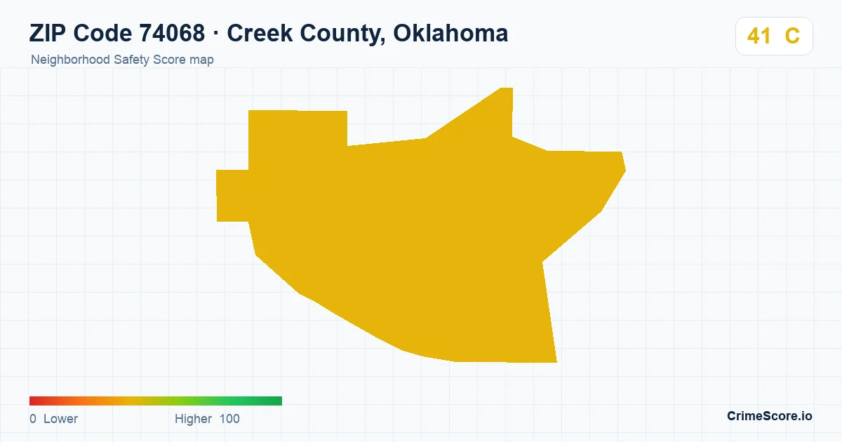 ZIP Code 74068 in Creek County, Oklahoma neighborhood Safety Score map