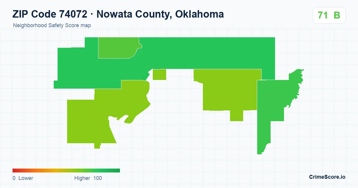 ZIP Code 74072 in Nowata County, Oklahoma neighborhood Safety Score map